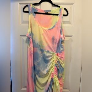 Tie Dye Dress with Ruched Tie Skirt